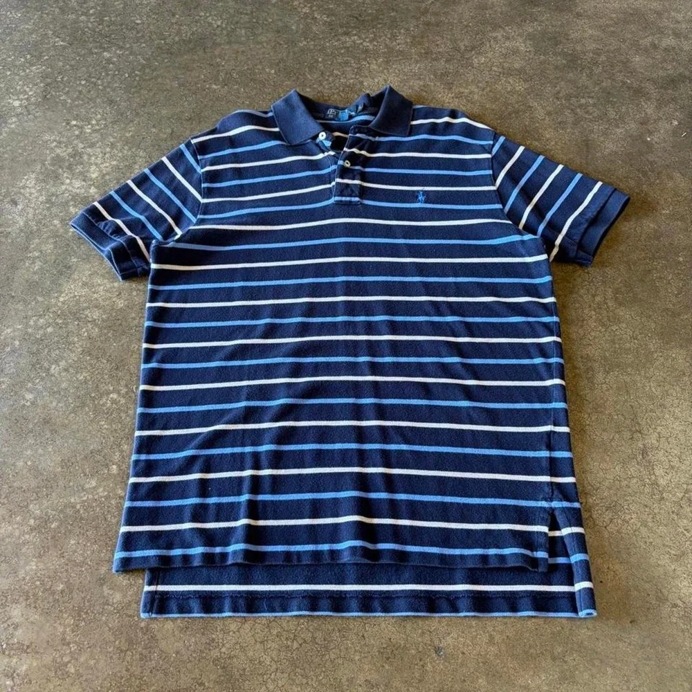 Polo Ralph Lauren Y2K Striped Polo Shirt Navy Men's Large